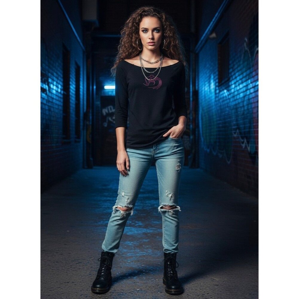 Vtg 90s NWT Smudge Black Studded Aquarius Tee | Dark Academia Grunge Y2K Indie M - Picture 3 of 13
